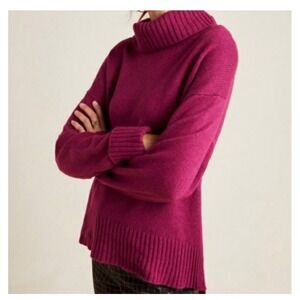 Anthropologie Wool Blend Magenta Ribbed Turtleneck Sweater Made in Italy Size M
